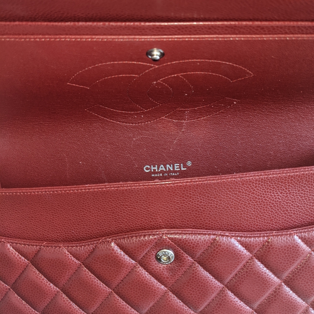 Chanel Maxi burgundy red caviar silver double flap - Picture 7 of 14